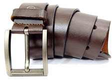 Used Brown Leather Belt for Men, High Quality Buckle, Size 36-38 Inches Waist