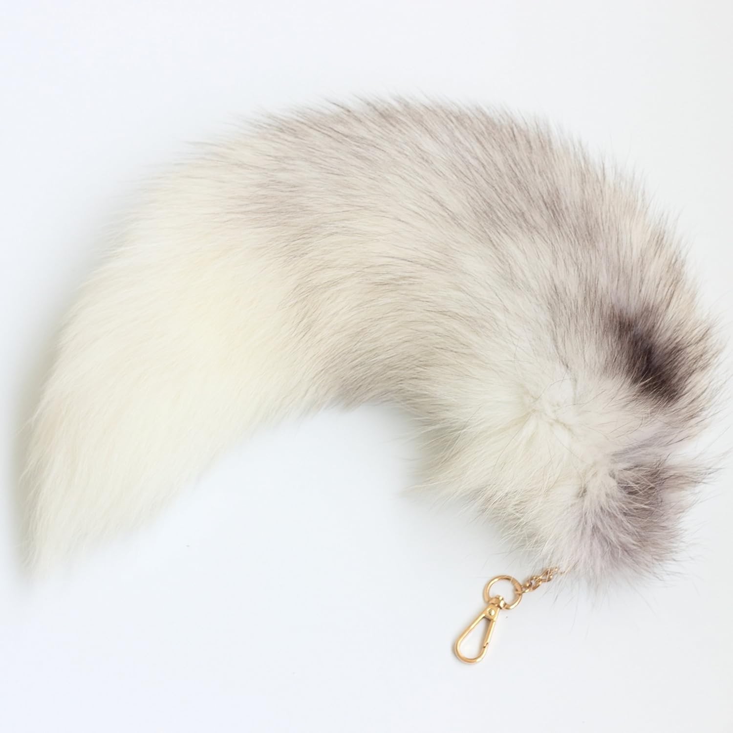 Fosrion Fluffy White Gray Arctic Fox Tail Fur Halloween Cosplay Large, 