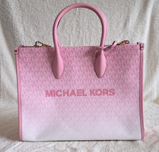 Michael Kors Medium Pink/White Logo Tote, Zip, Detachable Strap