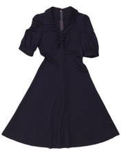 VINTAGE Womens A-Line Dress UK 8 Small Navy Blue Polyester DR15