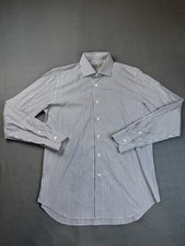 Canali Mens Size 41 / 16 Blue White Striped Button-Down Shirt Made In Italy