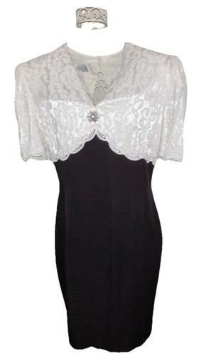 VTG Scott McClintock Dress Black White Lace Whimsigoth Formal Coquette 90s