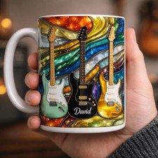 Personalized Guitar Mug with Name, Electric Guitar Coffee Mug for Music 11oz