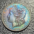 803 💎 1880 UNC $1 MORGAN SILVER DOLLAR MONSTER BLUE/ GOLD TONING