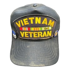 Vintage Vietnam Veteran Trucker Hat Navy Blue Snapback USA Made with Enamel Pins