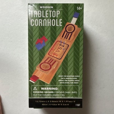Festive Voice Wooden Tabletop Cornhole Mini Set, 6 Red & Blue Bags, Scoring Pegs