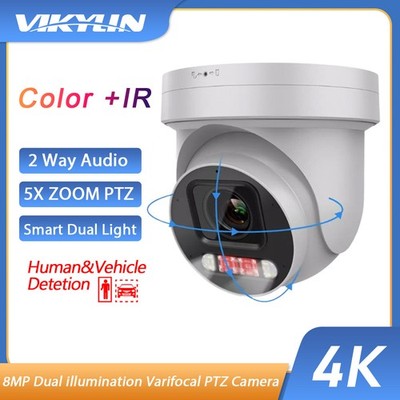US Vikylin 4k 8MP 5X Zoom PTZ IP Camera Dual Light Full Color+IR 2Way Audio CCTV