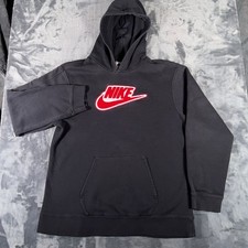 Nike Hoodie Boys Extra Large 18-20 Black Red Swoosh Logo Pullover Y2K