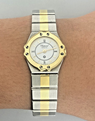 Chopard St. Moritz 8067 20mm 18k Yellow Gold & Steel White Roman VeryRare watch