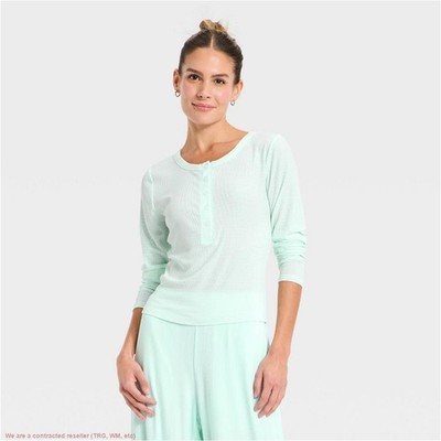 Women's Modal Ribbed Henley Long Sleeve Top - Mint Green S *SEE DEAL!!!*