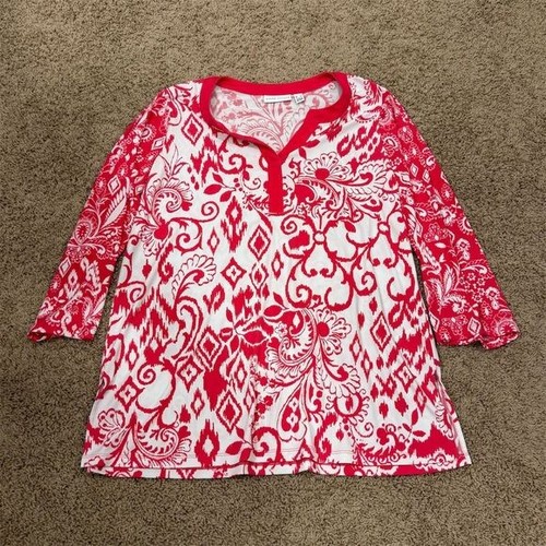Susan Graver Womens Pink Ikat Tunic Blouse Size L Feminine Casual 3/4 Sleeve - Picture 5 of 10