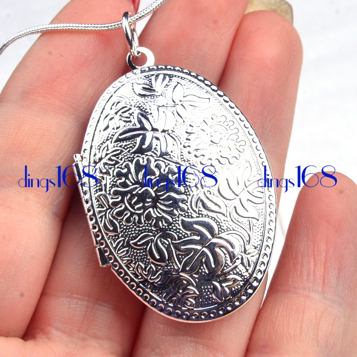 925 Sterling Silver Large Oval Carved Open Locket Pendant