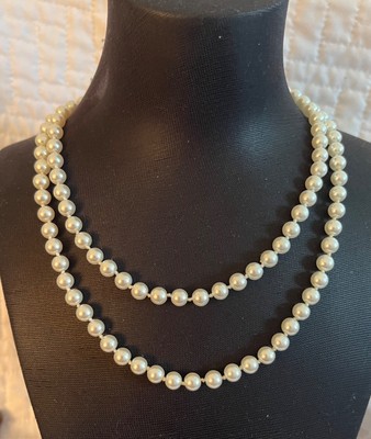 Vintage Signed NAPIER Faux Pearl Individually Knotted Necklace 34 inch JT