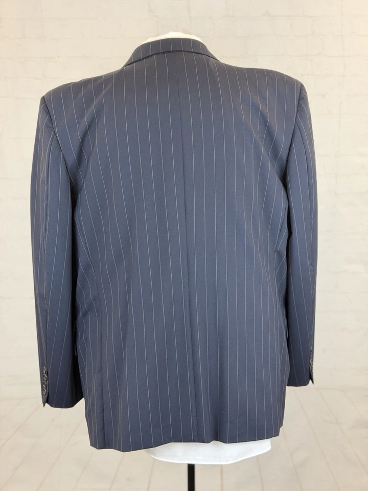 Traje De Colección Valentino Italia Hombres Azul Marino Rayas Lana Doble Pecho 43R 37X30 Foto 4 de 4
