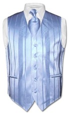Men's Dress Vest  NeckTie BABY BLUE Color Woven Striped Design Neck Tie Set