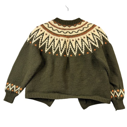 Vintage Handknitted In Norway 100% Wool Cardigan Sweater Olive Green Fair Isle, $29.99 - Photo 2