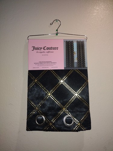 JUICY COUTURE WINDOW CURTAIN BLACK GOLD JUICY COUTURE WINDOW PANELS X GROMMETS - Picture 2 of 6
