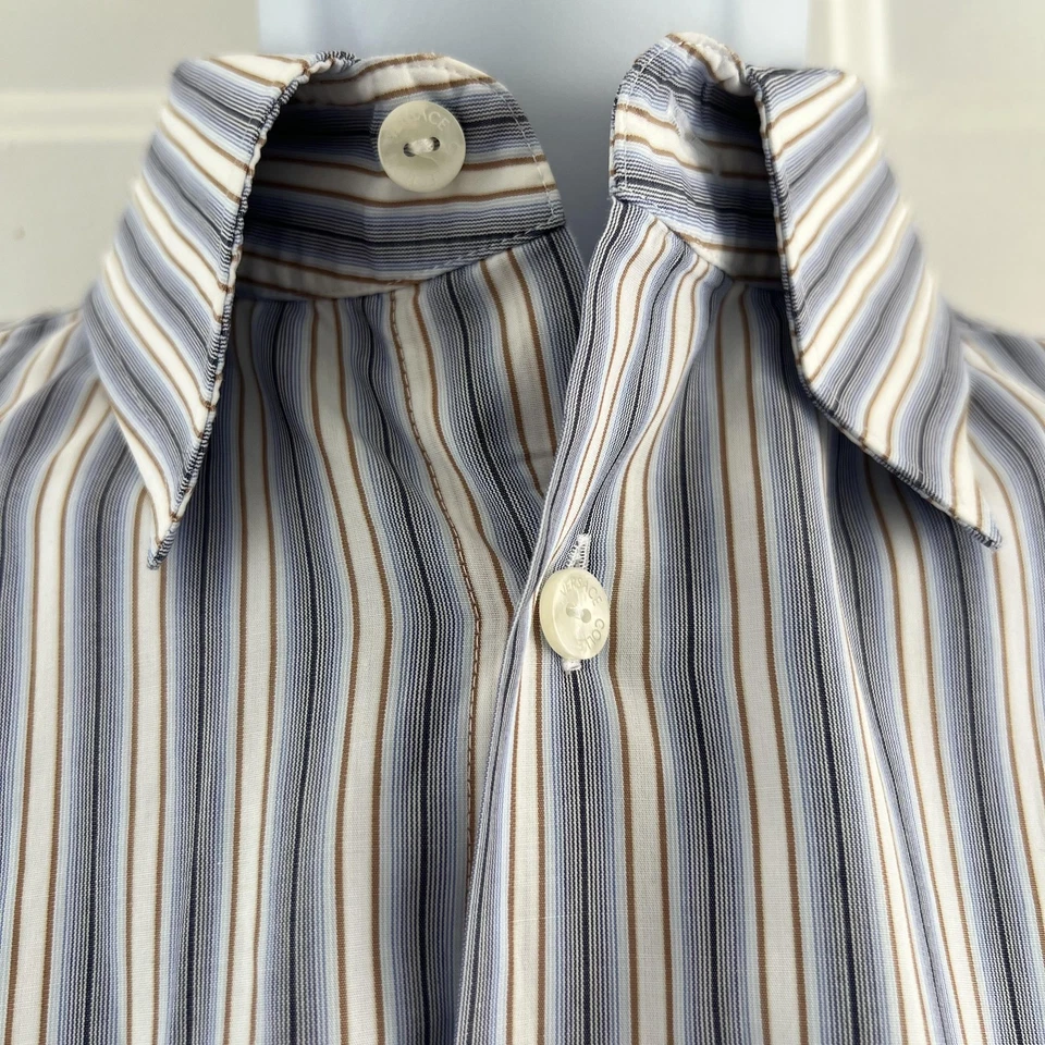 Camisa Colección Versace Para Hombre XL 17 Vestido Abotonado Calce Empresarial Rayas Foto 4 de 4