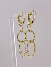 Judith Ripka 18K Yellow Gold Diamond Dangle Earrings Rope Design 6.67g BEAUTIFUL