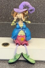 Witch With Pet Bat colourful resin Halloween Shelf Sitter Rare Uk Only.