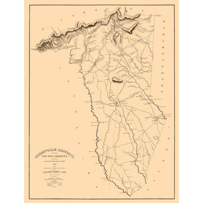 Historic County Map - Greenville County South Carolina - Salmon 1825 - Vintage
