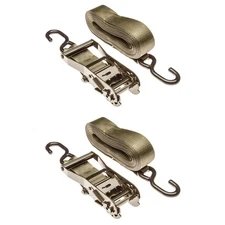 2-Pack Army Green 2" x 27' Ratchet Tie-Down Straps with S-Hooks