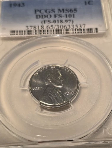 1943 1c Lincoln Steel Wheat Cent PCGS MS65 DDO FS-101. Great Eye Appeal