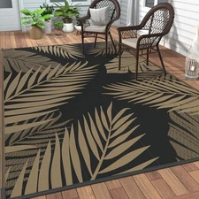  Outdoor Rug Waterproof for Patios 6' x 9' Black & Brown | Waterproof