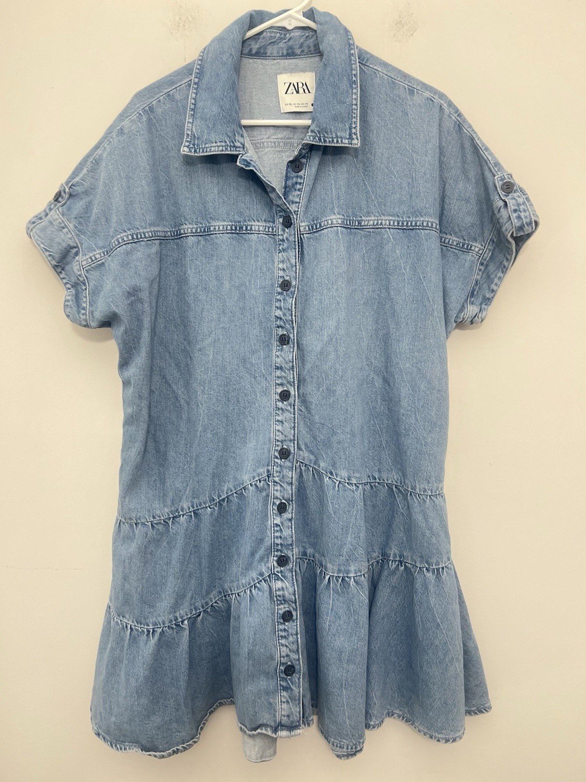 ZARA Mini Blue Denim Short Sleeve Button-Up Dress Womens XXL