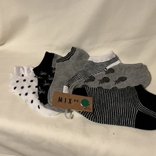 Mix No. 6 Black/White/Gray Theme One Size No Show Socks - 6 Pairs NWT.