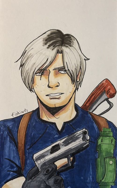 ACEO PRINT Resident Evil 4 Art 5.5” X 8” - Fanart Leon Kennedy By fishiiarts