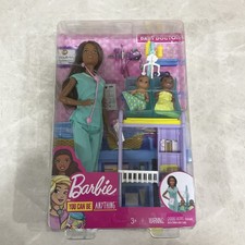 Barbie You Can Be Anything Baby Doctor Brunette Doll, Playset 2 Infant Dolls NEW