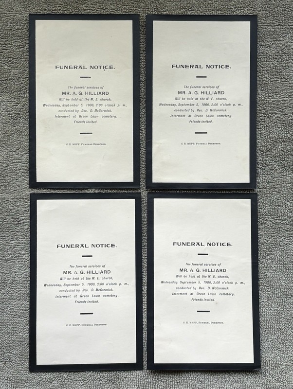 Old Postmortem Death Collectible Vintage 1906 Funeral Notices Mr. A.G. Hilliard