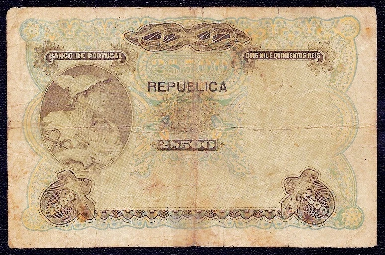 Portugal 2 1/2 2500 Mil Reis 1910 P-107 - Image 2 of 2