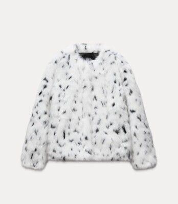 ZARA ANIMAL PRINT FAUX FUR SHORT COAT WHITE FW24/25 SIZES XS-XXL