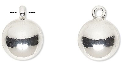 10 Silver Plated Pewter 10mm Round Weighty Drop Charms with 1.75mm ID Loop *