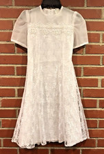 Simple First Holy Communion Dress Girls size 8 Lace Sheer Puff Sleeves Ivory EUC