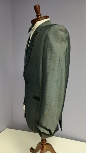 Tuxedo Jacket Vtg 60's Blue/Gry Silk/Rayon Single Breasted Double Vent Jacket 40 - Picture 4 of 13
