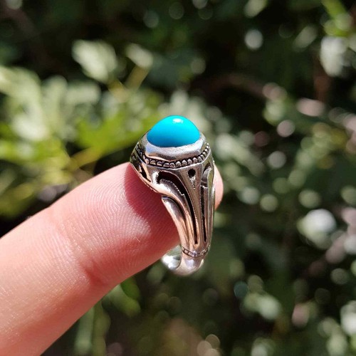 Beautiful Natural Feroza Stone Ring Real Tuquoise A+++ Silver Sterling 925 Ring - Picture 8 of 8