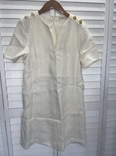 NWT Tory Burch Ivory Hillary 100% Linen Split Neck Pockets Dress Size 10