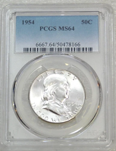 1954 P Franklin Half Dollar PCGS MS64 95% FBL White Frosty Luster PQ #J897S