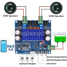 NEW Bluetooth5.0 TPA3116D2 Digital Power amplifier board 2x50W Stereo Audio