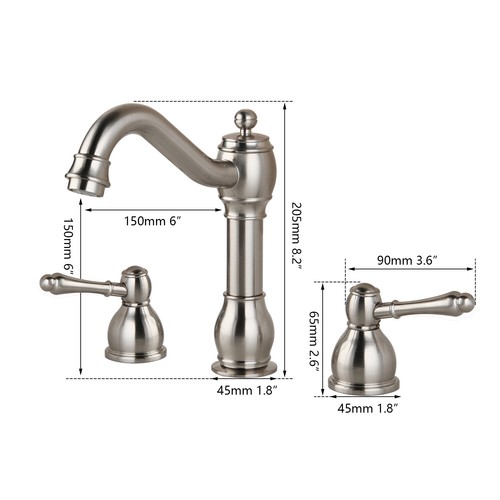 3 PCS Baño Bañera Grifos Lavabo Fregadero Grifos Mezclador Latón 2 Manijas Níquel cepillado - Imagen 2 de 12