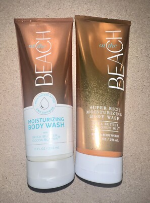 BATH & BODY WORKS 2 PC LOT AT THE BEACH Body WASH Super Rich & Moisturizing New