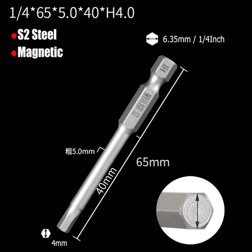 H0.9 to H14 Hexagon Magnetic Bit Socket Wrenches S2 Steel 1/4" for Hexagon Bolts - Picture 27 of 30