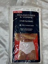 Roundtree  Yorke Big Man 3-Pack Full Cut Briefs Combed Cotton White Size 52