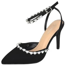Top MODA Women Stiletto High Heels Ankle Strap Bling Rhinestone PARSON-3 Black