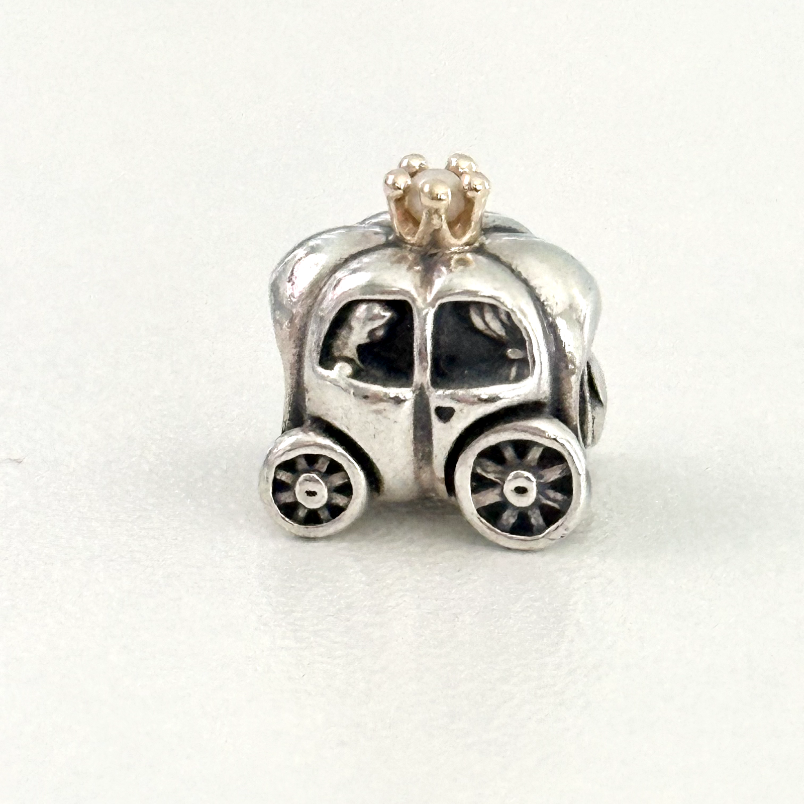 Pandora Sterling Silver & 14K Gold Two Tone Royal Carriage Pearl Charm Bead  