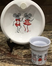 2 PC PORCELAIN WAECHTERSBACH W GERMANY DANCING MICE BABY FOOD WARMER BOWL N CUP