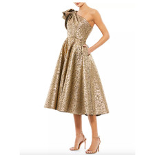 Mac Duggal Asymmetric Metallic Tea-Length Dress 2 NEW